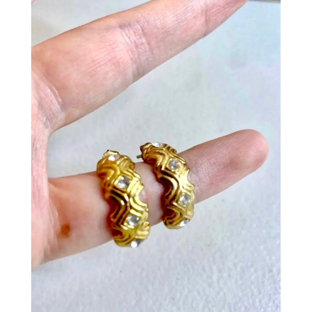 Retro Gold‎ Diamond Half Hoop Earrings